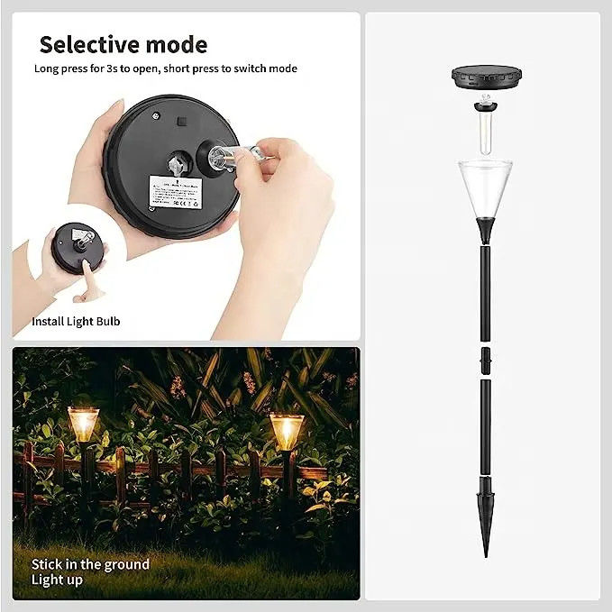 80 Ra Kleurenweergave Index Buiten Zonne-energie Warm Wit 2 Modes LED Tuinpad Grondverlichting