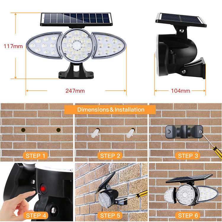 IP65 Zonne-aangedreven bewegingssensor Zonnelampen Buiten Noodsituatie Beveiliging Tuin Zonnewandlamp