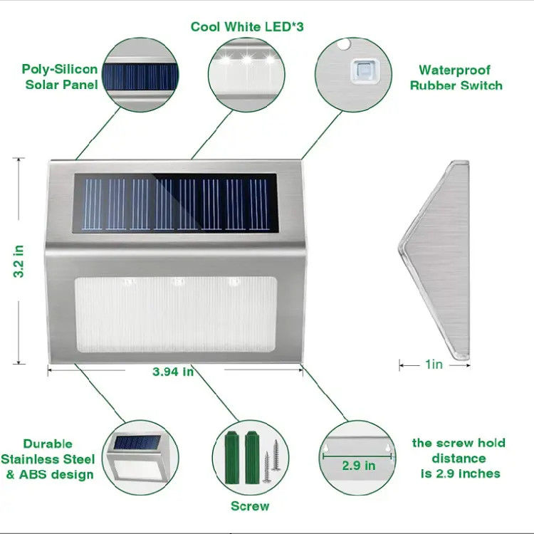 Buitenstaal zonnepaneel licht voor balkon Tuin hek 3 LED pad licht