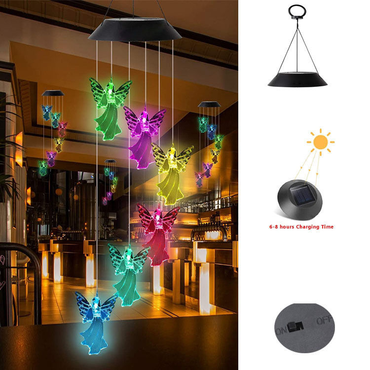 360° straalhoek kleurrijke engel windklokken voor buiten zonnelampen fee tuin decor