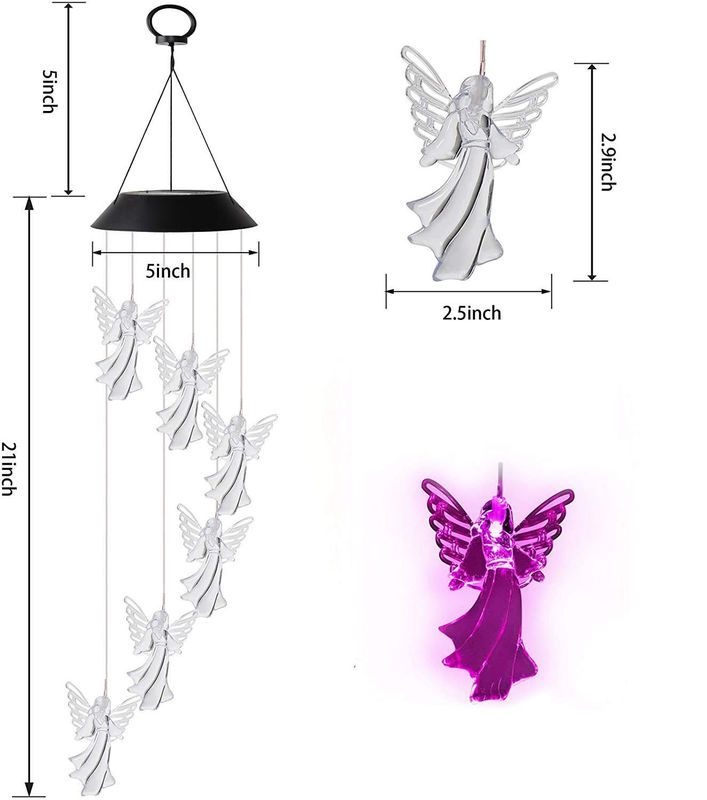 360° straalhoek kleurrijke engel windklokken voor buiten zonnelampen fee tuin decor