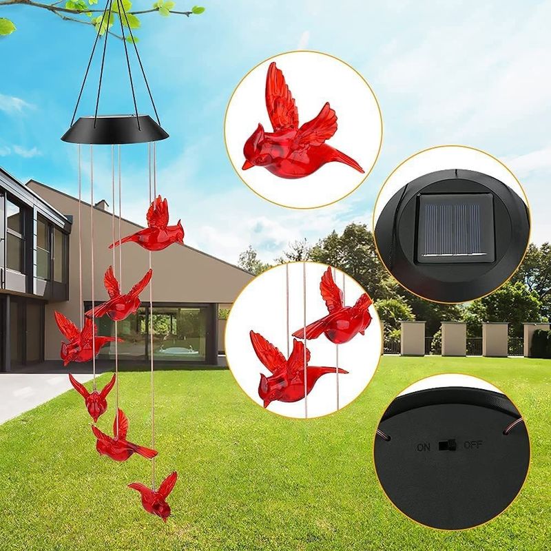 LED zonnewindklokken waterdicht kolibrie tuinbel licht voor buitenhuisdecor