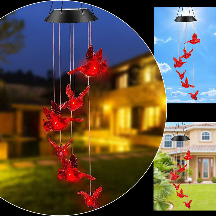 LED zonnewindklokken waterdicht kolibrie tuinbel licht voor buitenhuisdecor