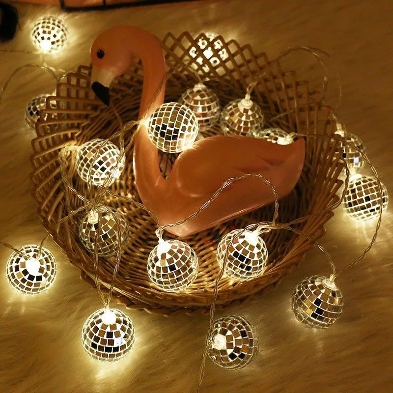 Zilveren spiegelbal LED-snoerlamp voor kerstfeest Home Indoor slaapkamer