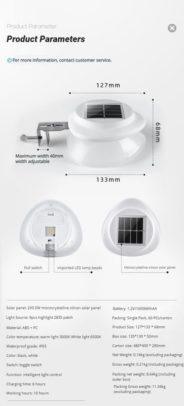 Waterdicht LED zonne-energie heklamp 100lm/w ABS PC tuin licht voor patio achtertuin