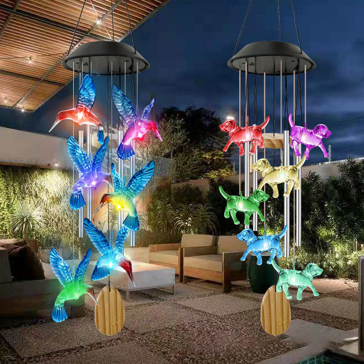 Waterdicht zonne-energie windklok met kleurveranderend kolibri- en vlinderontwerp