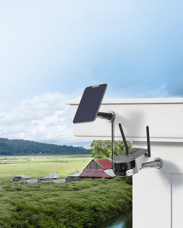 Acht miljoen horizontale articulatie buiten zonnecamera wifi dubbellens cctv camera