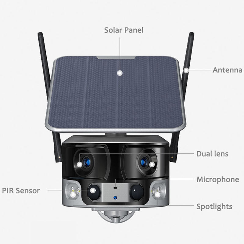 Acht miljoen horizontale articulatie buiten zonnecamera wifi dubbellens cctv camera