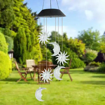 Zon maan zonnelampen kleurrijke windklokken voor tuin waterdicht zeven kleuren gradiënt